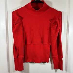 Free People Women’s Size Medium Lala Cropped Top Ribbed Puff Sleeve Mock Neck